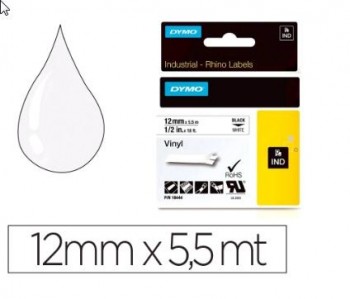 CINTA DYMO 18444  RHINO VINYL 12MMX5,5M NEGRO /BLANCO