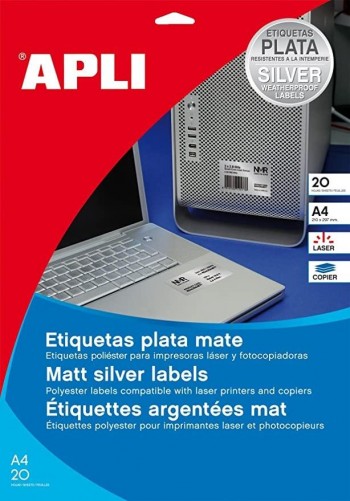 ETIQUETAS APLI POLIESTER 210X297 PLATA 10071