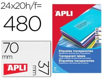 BOLSA 20 ETIQUETAS TRANSPARENTES APLI 70 X 37 MM